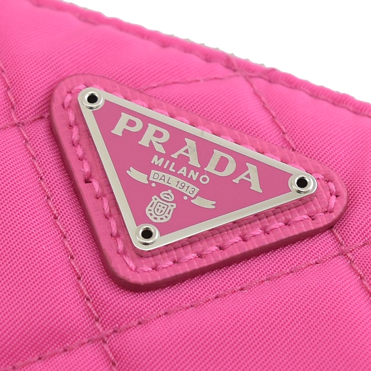 prada 1bh026 三角logo菱格纹尼龙手提两用鍊包.亮桃