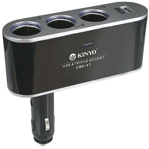 【KINYO】3孔點煙器擴充座+USB充電槽(CRU-17)