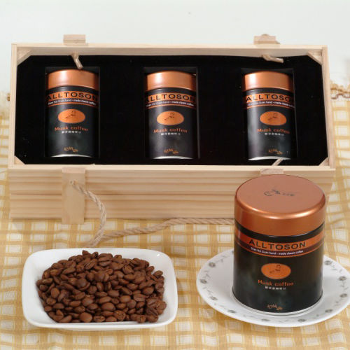 《山海觀咖啡莊園》麝香蜜咖啡豆150gx3罐(木質禮盒)1組  