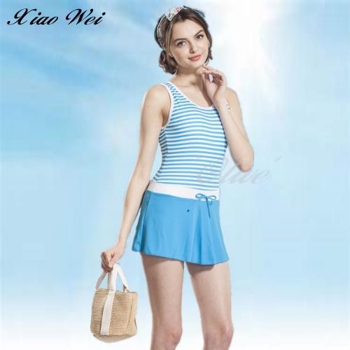 泳之美 甜美海軍風時尚連身裙泳裝 NO.8361H