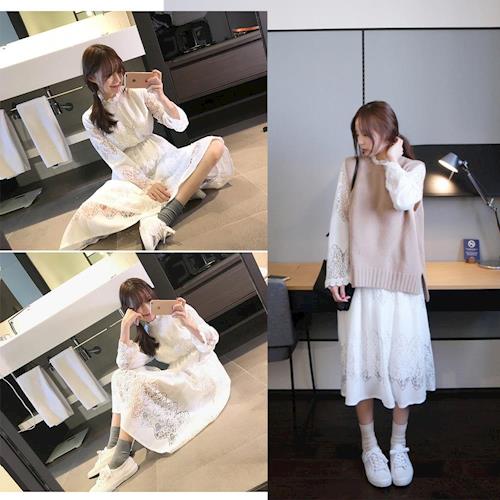 BubbleCoCo 韓版蕾絲裙+針織毛衣兩件式洋裝2色四碼 ST24