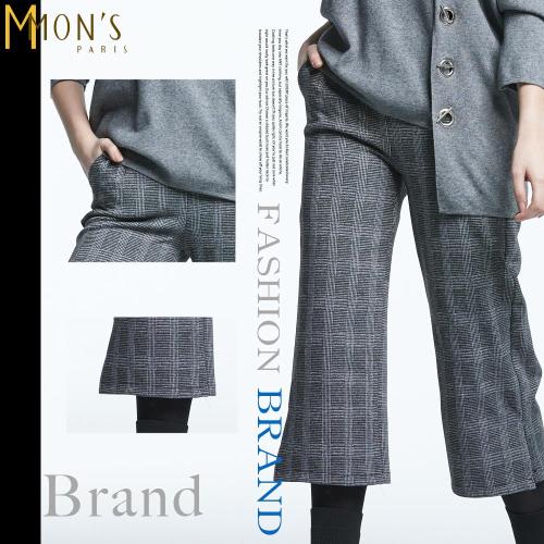 MONS不老經典灰白密格紋寬褲