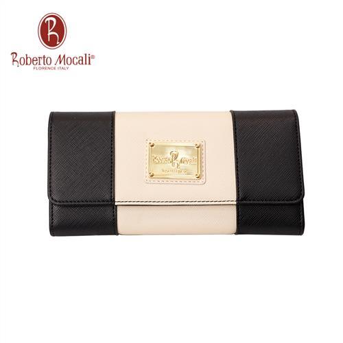 義大利《Roberto Mocali》黑白20卡對開內拉鍊長夾(RM-57203)