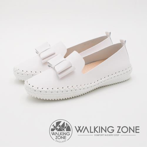 WALKING ZONE柔軟皮面車縫厚底休閒 女鞋-白(另有黑)