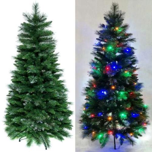 6尺/6呎(180cm) 彈簧摺疊豪華松針混葉綠色聖誕樹+LED100燈串彩光一條 