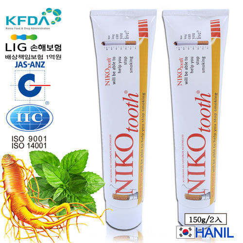 【韓一製藥】尼科輔助戒菸淨白牙膏 150g 2入