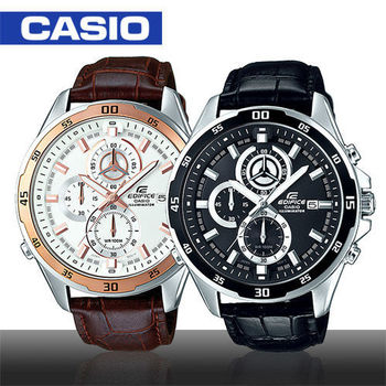 【casio 卡西欧 edifice 系列】赛车款_三眼计时_日期_皮革男表_(efr