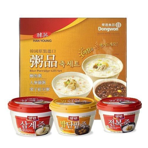 【一等鮮】韓國東遠粥品禮盒1盒6杯(蔘雞粥*3+紅豆栗子粥*3)  