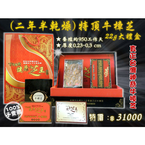 【百年永續健康芝王】牛樟芝/菇(二年半特頂) 乾燥品 (22g 大禮盒)  