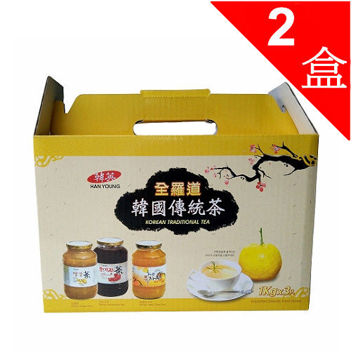 【一等鮮】韓國蜂蜜柚子茶榛果禮盒2盒(柚子茶1罐+蘋果茶1罐+蘆薈茶1罐/1kg*3罐/盒)  