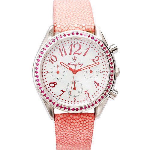 JL 時尚美學三眼鑽框腕錶 (粉)