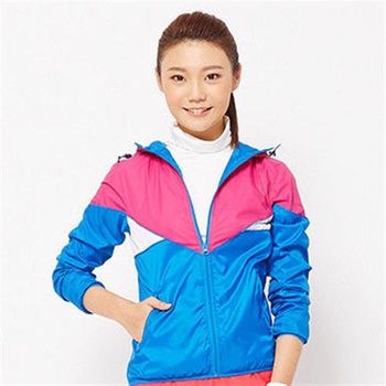  【美國 AIRWALK】拼接色塊連帽風衣外套-女 -寶藍