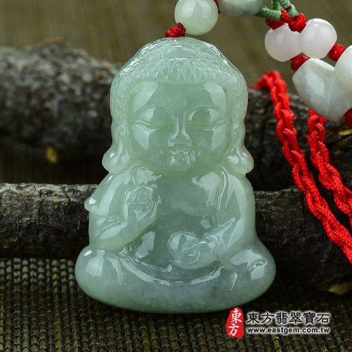 【東方翡翠寶石】釋迦牟尼佛祖A貨翡翠玉墜墜子(淡綠糯豆種)FD071