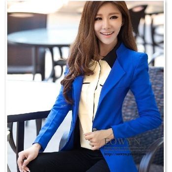 韓版修身百搭不規則通勤OL西裝長袖純色女外套白色/藍色/黑色/M/L/XL
