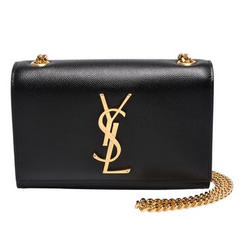 ysl monogram系列鱼子酱牛皮金属logo金鍊肩背/斜背晚宴包(小-黑)