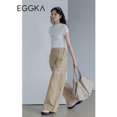 EGGKA立領短袖t恤女修身夏季2023年新款純色設計感小眾短款上衣