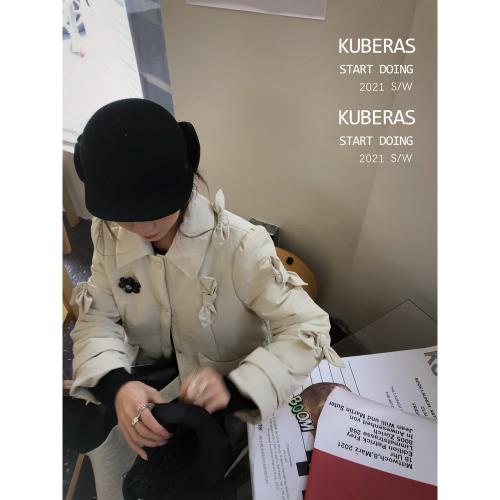 KUBERAS/秒抓眼球小眾設計優雅別致蝴蝶結外套高腰半身裙棉服套裝