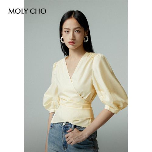 MOLYCHO優雅七分袖V領上衣襯衫