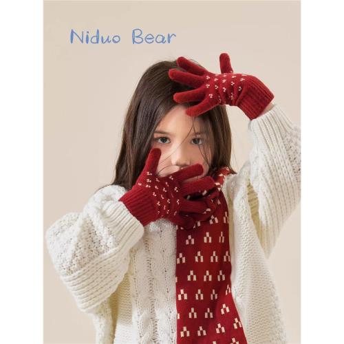 尼多熊男女孩提花冬款兒童手套