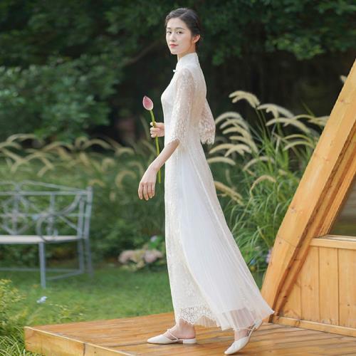 新中式蕾絲連衣裙縹緲改良旗袍