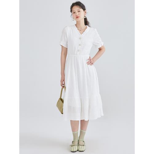 JIUJIU法式復古白色新款連衣裙