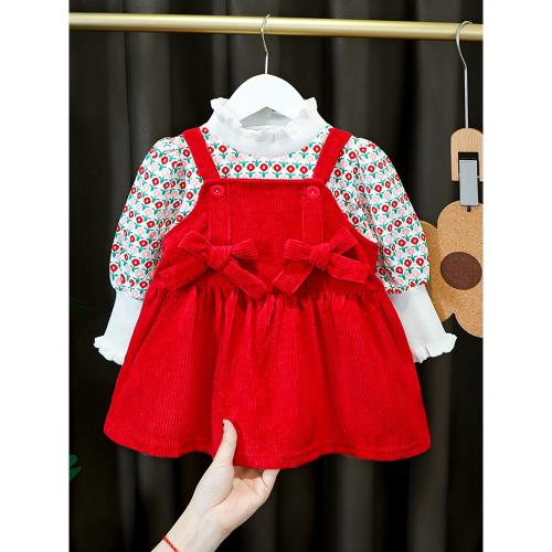 兒童春季禮服女寶寶紅色連衣裙
