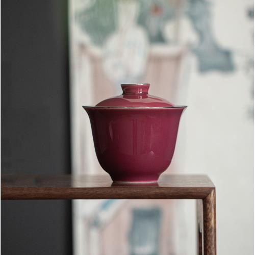 胭脂紅復古茶具陶瓷品茗杯蓋碗