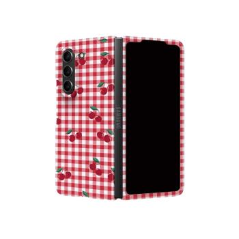 紅格紋櫻桃適用三星ZFold7手機殼fold6女新款Fold5折疊屏W24心系天下W25高級小眾超薄防摔日韓國菲林硬殼