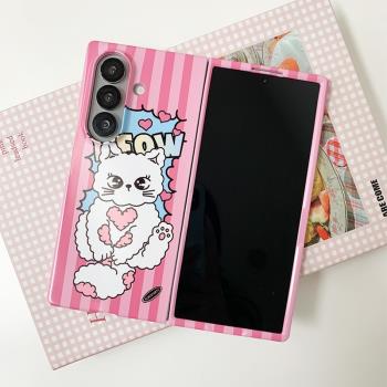 條紋貓咪適用三星ZFold7手機殼fold6女新款Fold5折疊屏W24心系天下W25高級小眾超薄防摔日韓國菲林硬殼