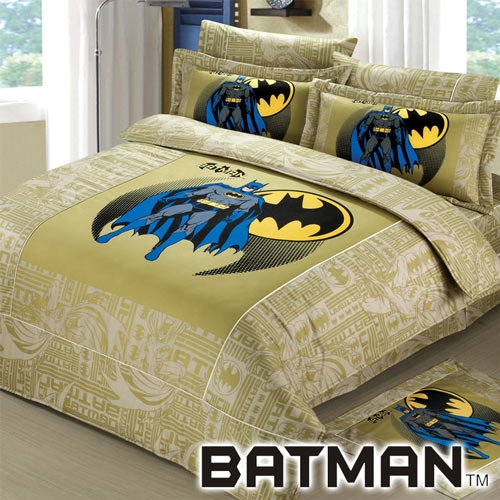 【BATMAN】蝙蝠俠加大精梳棉四件式被套床包組(芥黃)