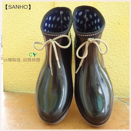 【Sanho雨鞋】復古點點短雨靴／帥氣黑