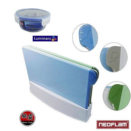 韓國NEOFLAM 繽紛抗菌防滑砧板＋樂美雅玻璃保鮮盒420ml