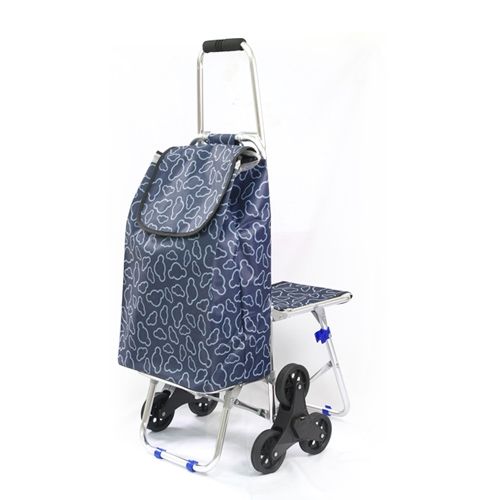 新改良鋁合金附椅可爬梯購物車(高級靜音輪)+贈時尚購物袋
