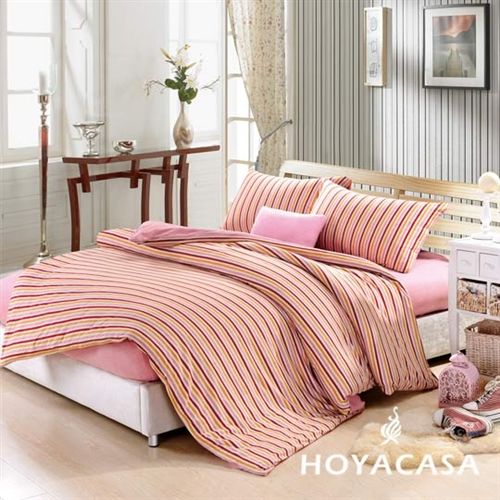 限時搶購【HOYACASA】陽光彩條純棉針織雙人四件式床包被套組
