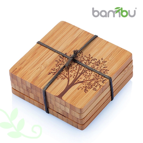 【Bambu】童趣圖紋竹杯墊 － 許願樹（4塊組）