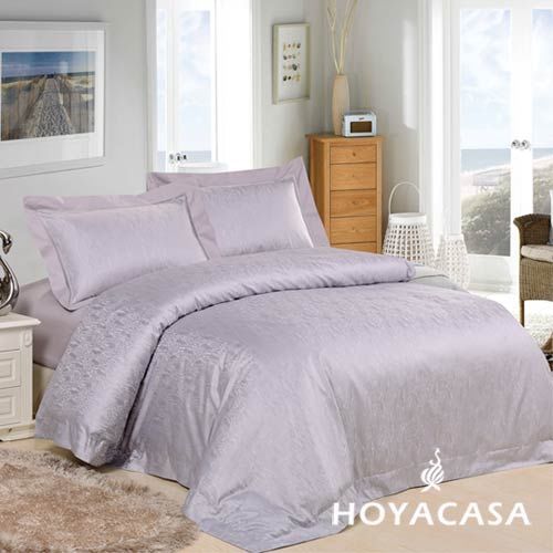 【HOYACASA】 清新紫韵 香檳紫絲棉緹花雙人四件式被套床包組