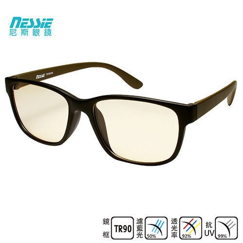 【Nessie 尼斯濾藍光眼鏡】經典質感棕黑專業PC眼鏡(百搭大框)