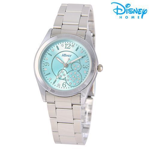 【Disney迪士尼】米奇水鑽網紋 時尚腕錶 鋼帶錶 (水漾藍)