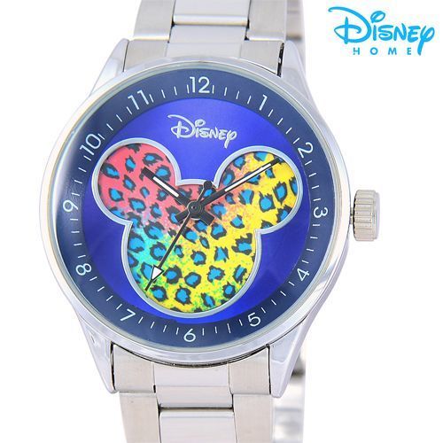 【Disney迪士尼】米奇潮豹紋。時尚鋼帶腕錶 (彩豹藍)