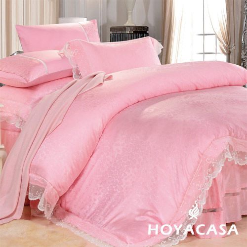 【HOYACASA】馨香華章 蜜糖粉星沙天絲緹花特大六件式兩用被床罩組
