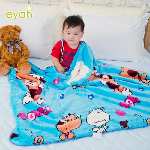 【eyah】俏皮天使熊-藍 頂級超舒柔雙面雪貂絨童毯/嬰幼兒毯