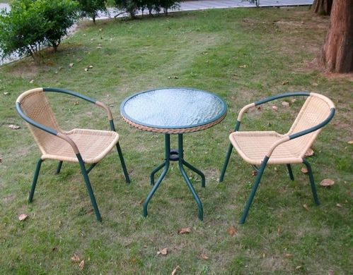 BROTHER 兄弟牌60cm庭院圓桌+PE藤椅(綠色)