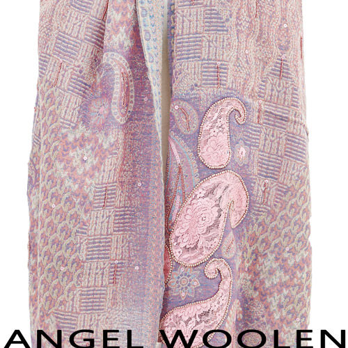 【ANGEL WOOLEN】幻化蛻變印度精緻手工羊毛披肩(粉紫色)