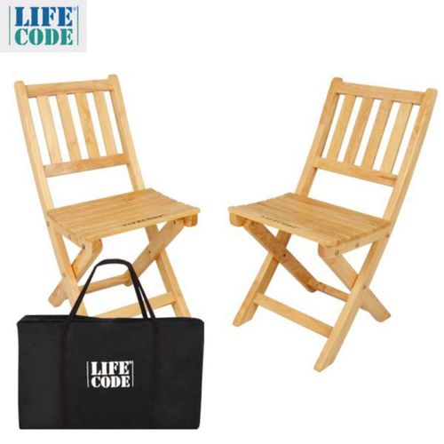 LIFECODE《南洋風》橡木實木折疊椅(2入)-附揹袋 