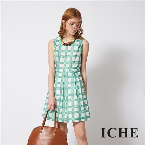ICHE 衣哲 法式學院風格紋印花打摺造型洋裝