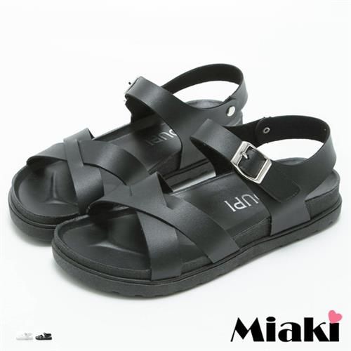 【Miaki】MIT 涼鞋韓個性交叉繞帶露趾厚底涼拖(白色 / 黑色)