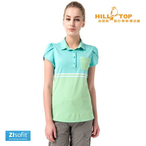 【hilltop山頂鳥】女款ZIsofit吸濕排汗彈性POLO衫S14FD9淺綠底