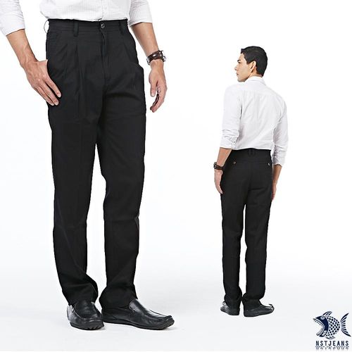 【NST Jeans】005(67329) 黑的意念 細直紋打摺休閒褲(中高腰寬版)