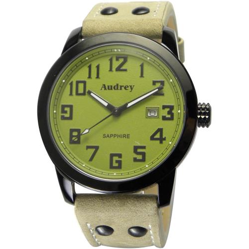 Audrey 歐德利 世界飛行 質感簡約風格腕錶(軍綠/41mm) AUM5655