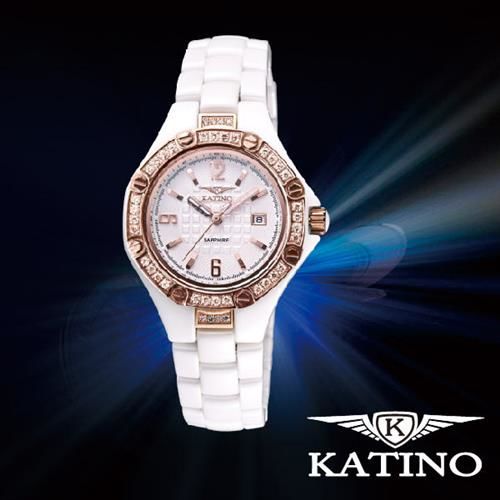 KATINO 卡帝諾 鑲鑽八邊形玫瑰金陶瓷腕錶 KR306WZG